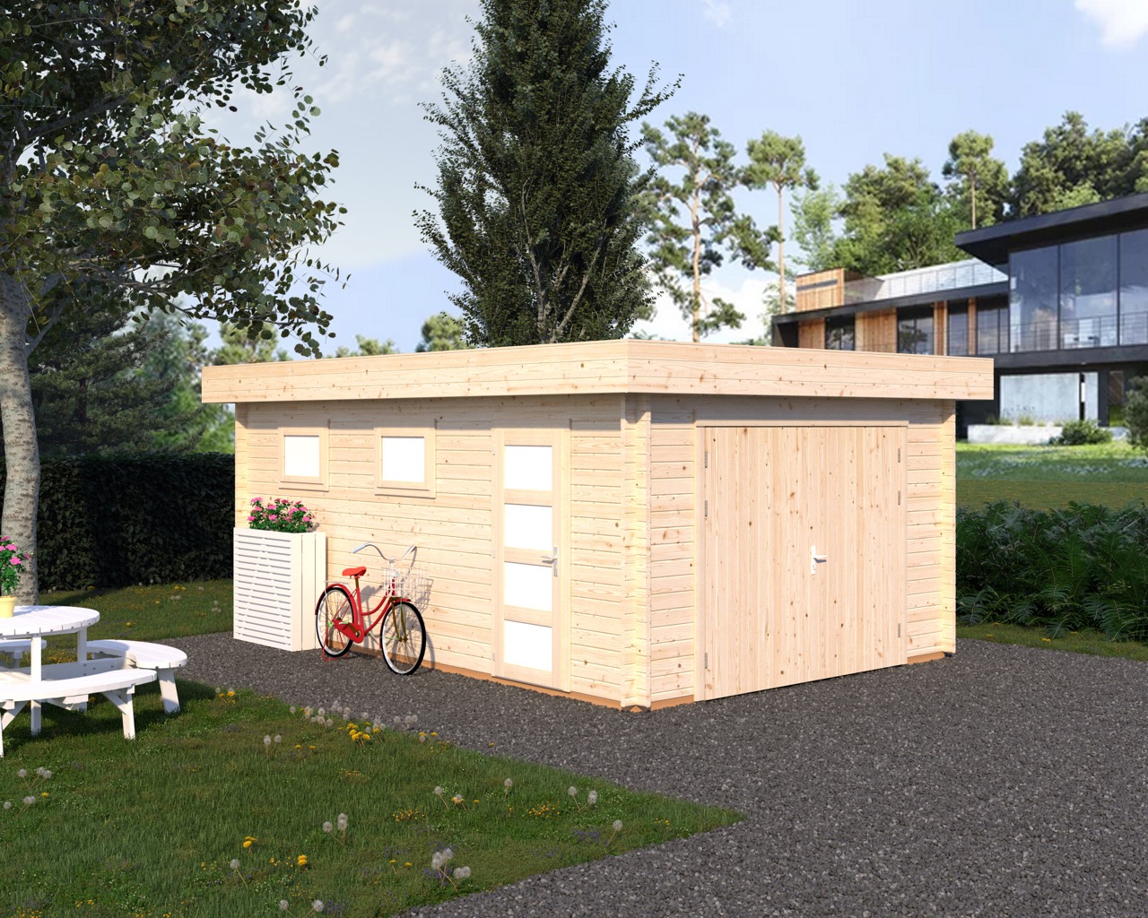 PALMAKO Holz-Garage Rasmus 19,0 m² mit Holztor 44mm 380x570cm | Garagen aus  Holz günstig kaufen im Shop von