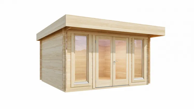 Gartenhaus Pultdach Malm 44-C XL Bausatz Blockbohlenhaus Holz Glasfront 44mm +Fuboden Flachdach
