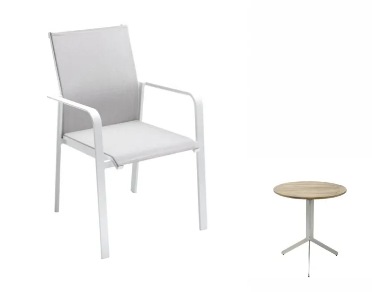 Balkonm�bel SOLPURI Breeze 2x Stapelsessel wei� mit Bistrotisch rund