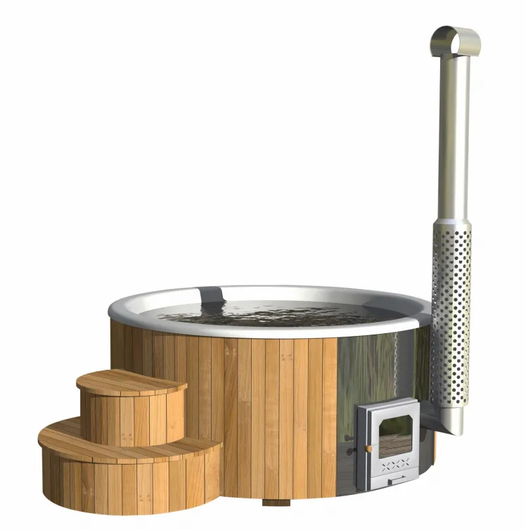Badebottich weier Einsatz mit Holzofen Holzbefeuerung Hottub Badezober +Fuboden